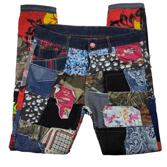 BiePa Patchwork Jeans Straight Leg Denim 34 Vintage Statement Piece 1971 - Picture 3 of 12